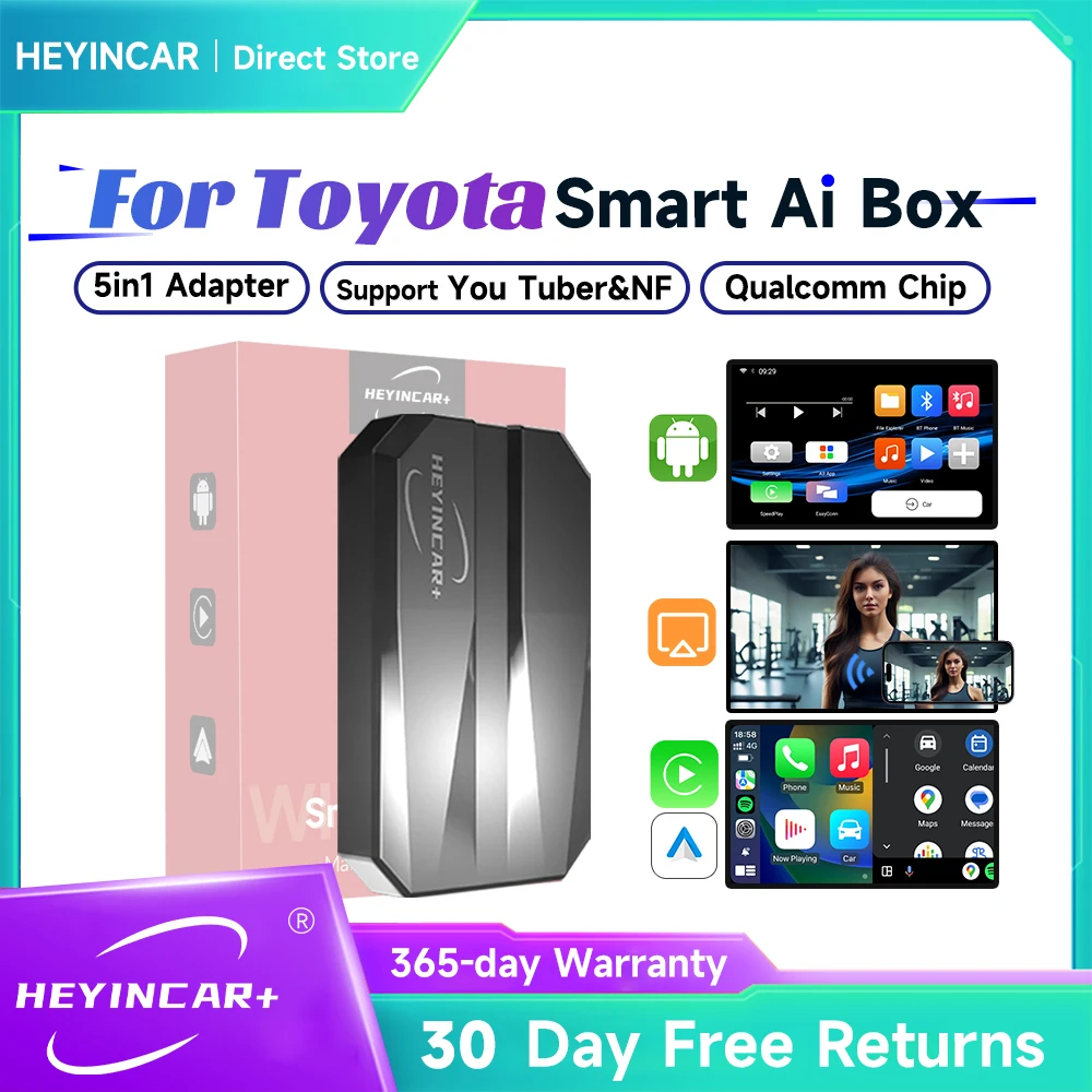 

2024 HEYINCAR Smart AI Box Android Auto Wireless CarPlay Adapter For Toyota RAV4 Camry Corolla Crown Highlander Tacoma Yaris