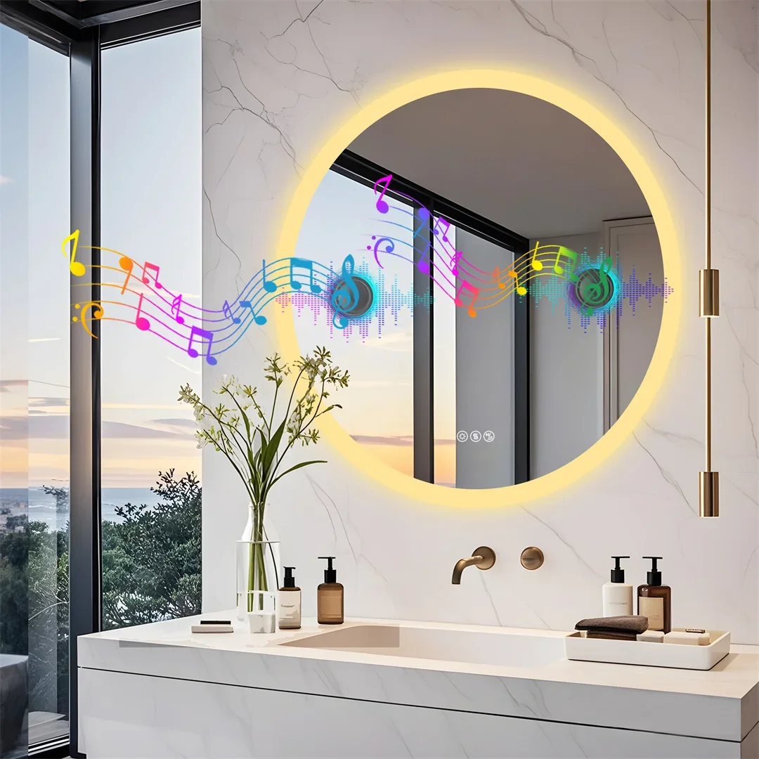 with Bluetooth Wall Illuminated LED Vanity Anti-Fog Lighted Mirror for Bathrooms LUVODI 32 Inch round Bathroom Mirror