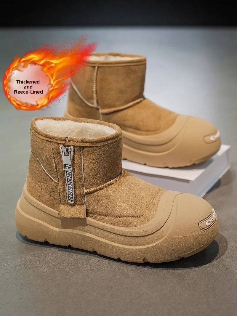 Men's Winter Thickened Fleece Lined  Snow Boots Outdoor Waterproof Anti-slip Leather Fur Integrated Cold Resistant Cott...