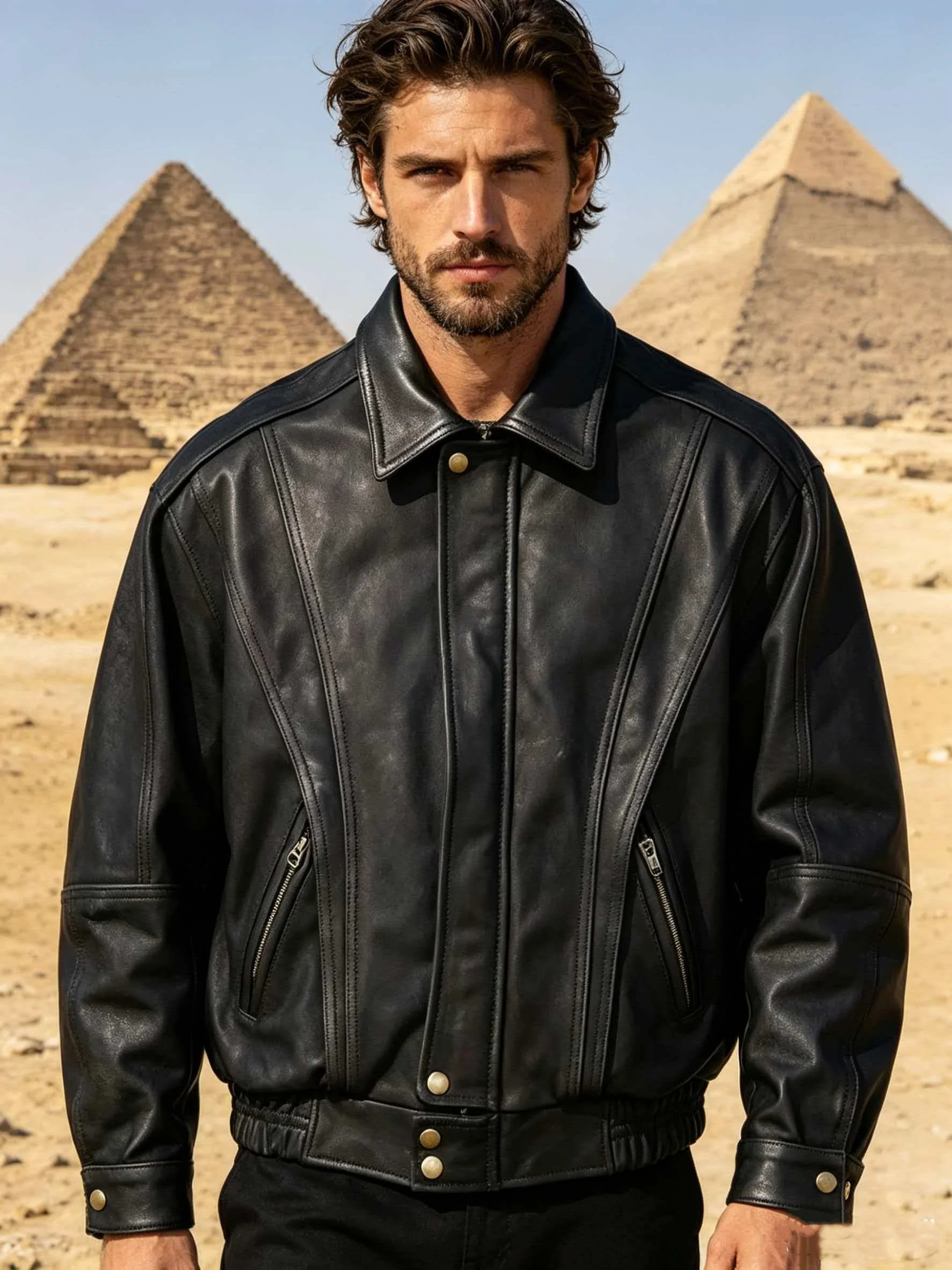 Black Winter Leather Jacket Men Vintage Style Plus Size 5XL Genuine Natural Cow Suede Turn-Down Collar Loose Retro Casual Coat