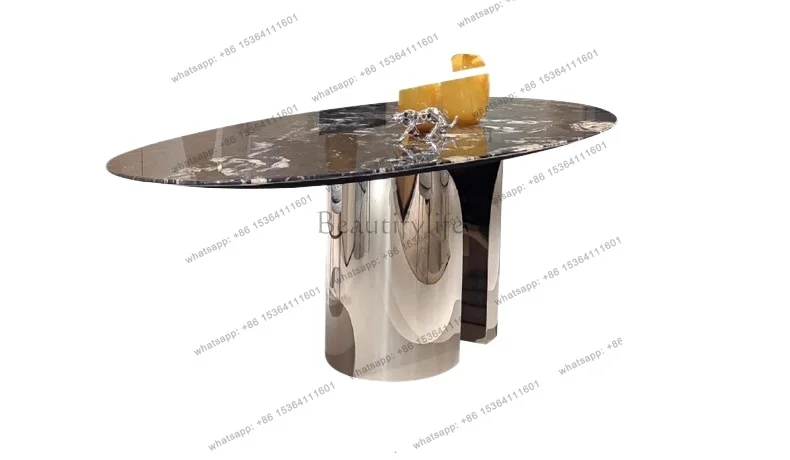 Light luxury universe black marble dining table simple oval natural luxury stone dining table