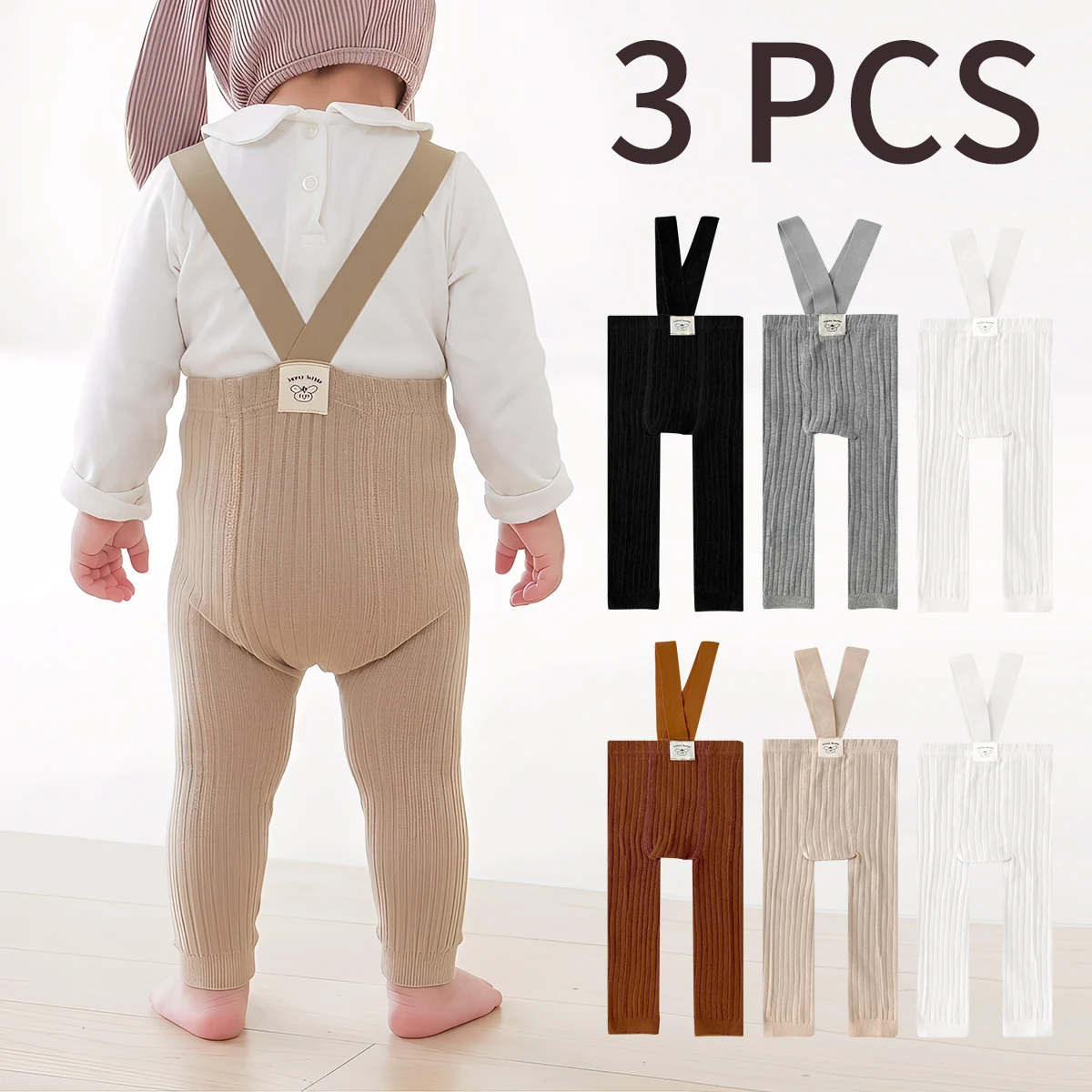 3er-Set Baby-Leggings, Overalls in Schlichten Einfarbigen und Gestreiften Designs, Mittlere Dicke, Geeignet für Tägliches Tragen in Allen Jahreszeiten – Detail 1