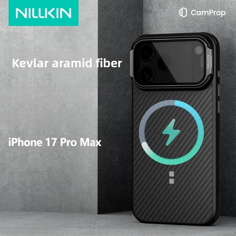 

Nillkin Kevlar-Style Magnetic Phone Case with Clear Mirror Cover & Stand for IPhone 17 Pro Max Transparent Back Case
