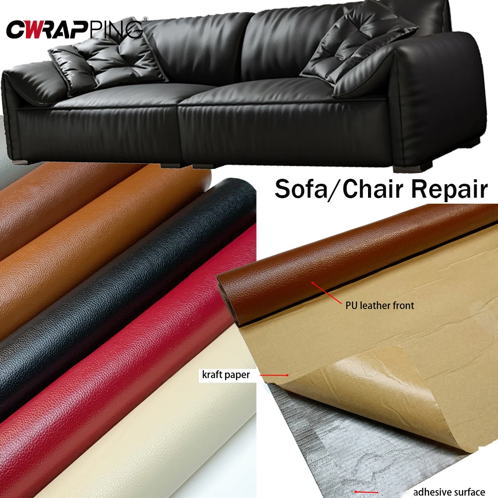 Hoja adhesiva de cuero para silla, cinta de reparación de cuero, pegatinas autoadhesivas impermeables, parche de vinilo para tapicería de coche, 50x137cm