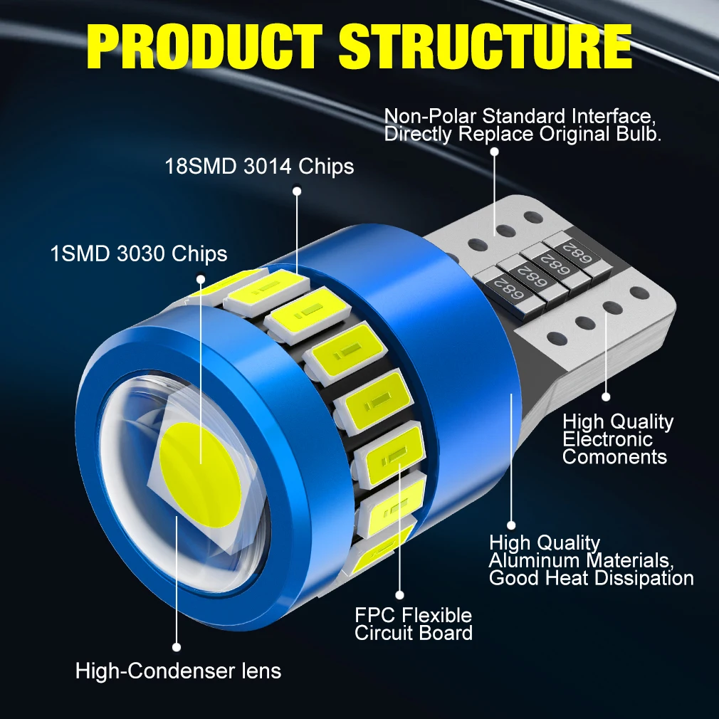 2つの電球w5w10,Canbus,6000k,30smd,ダイオード,ランプ用,ウェッジライセンス,dc12v,PCB
