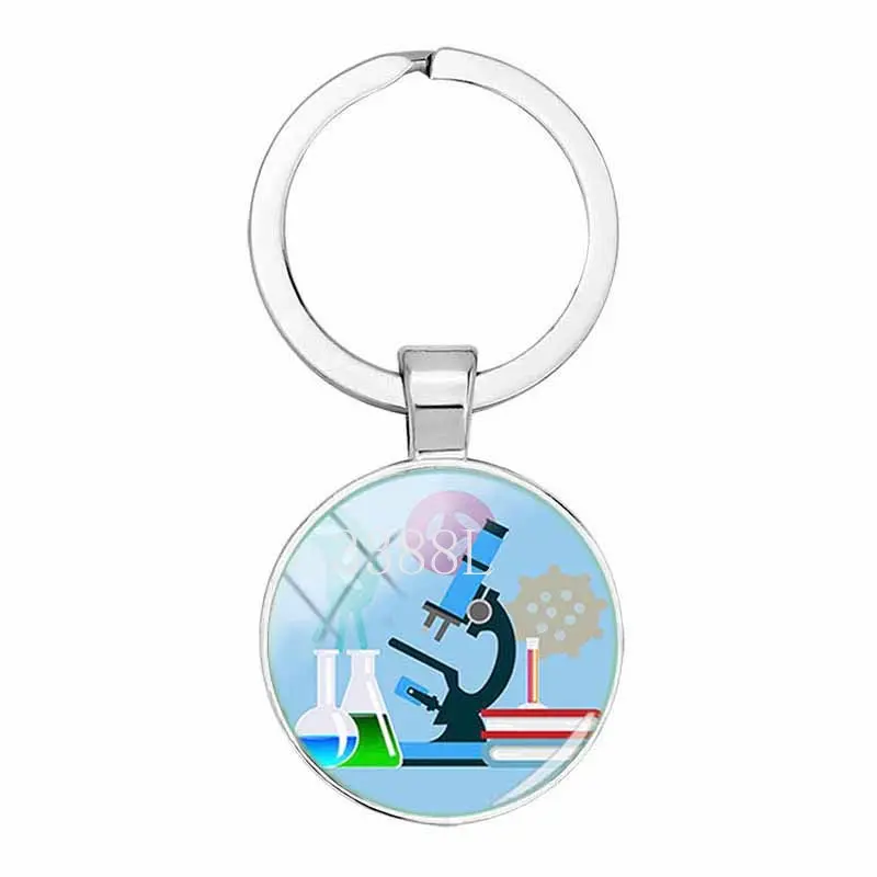 Modeschmuck Kuppel Glas Metall Schlüssel bund Chemie Labor Mikroskop Geschenke – Detail 3