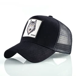 K Snapback Trucker Cap Men's Breathable Mesh Baseball Caps For Women Outdoor Casual Baseball Hat With Wolf Embroidery Patch