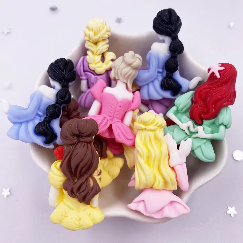 Hand Painted Resin Kawaii Colorful Princess Girl Back Flatback Stone Figurine 12PCS Scrapbook DIY Decor Crafts Accessories OM17