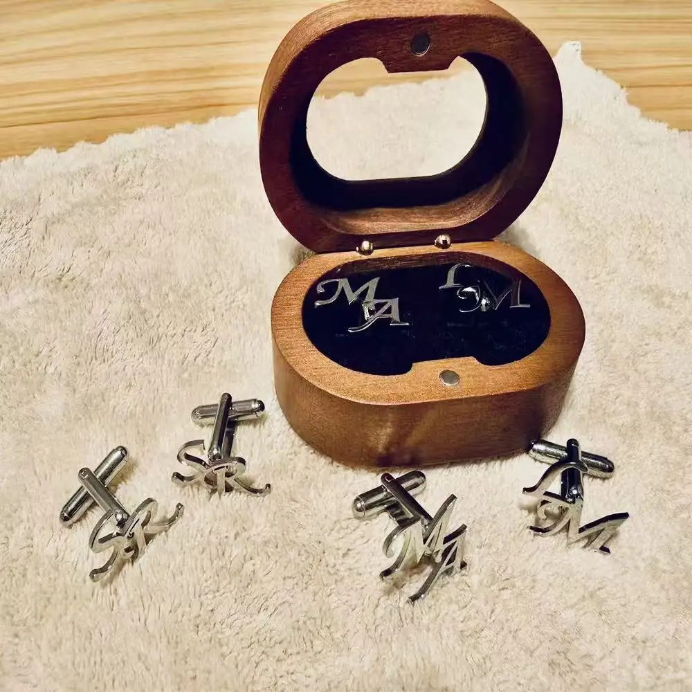 

Personalized Window Wooden Box Customization First Letter Cufflinks Dear Groom Wedding Exclusive Window Gift Box