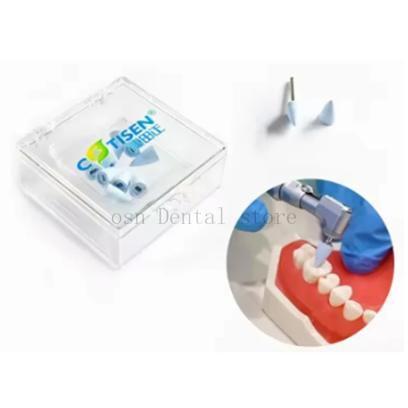 COTISEN Dental Silicone Selenium Ion Polishing Heads 10Pcs Polisher with 1 Metal Shank for Low Speed Handpiece Polishing Tool