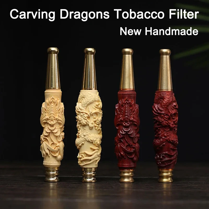 

Solid Wood Exquisitely Carved cigarette holders Cleanable Tar Filtration Tobacco Filter Portable Reusable Hookah Pipe Men Gift