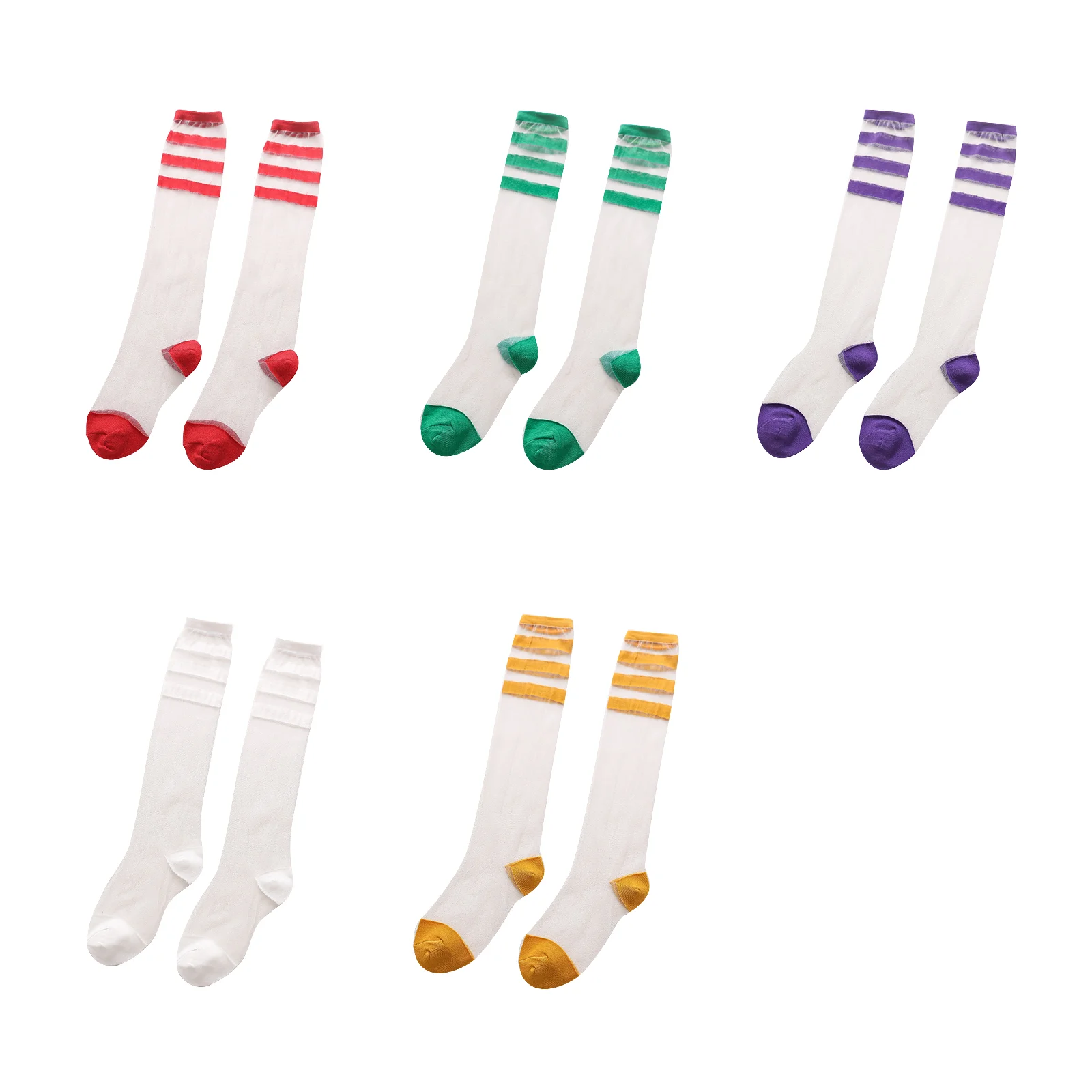 Thin transparent cassette calf socks 5-color set (red/green/purple/white/yellow) 1 pair