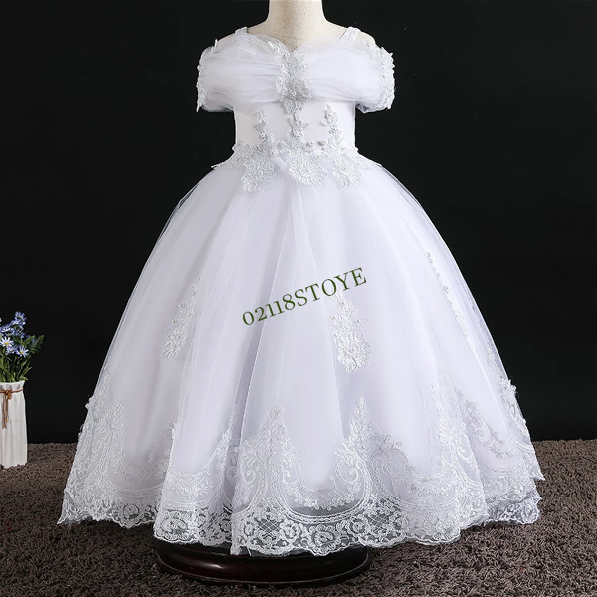 Puffy Bulb Sleeve Flower Girl Dresses For Wedding High Waisted Pricness Girl Dresses First Communion Kids Gown Vestidos De Novia