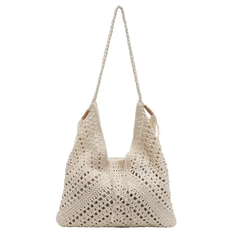 

2025 Women's Boho Hollow Weave Bag - Summer Artistic Spacious Tote, Trendy Bohemian Single-Shoulder Purse for Casual Outings