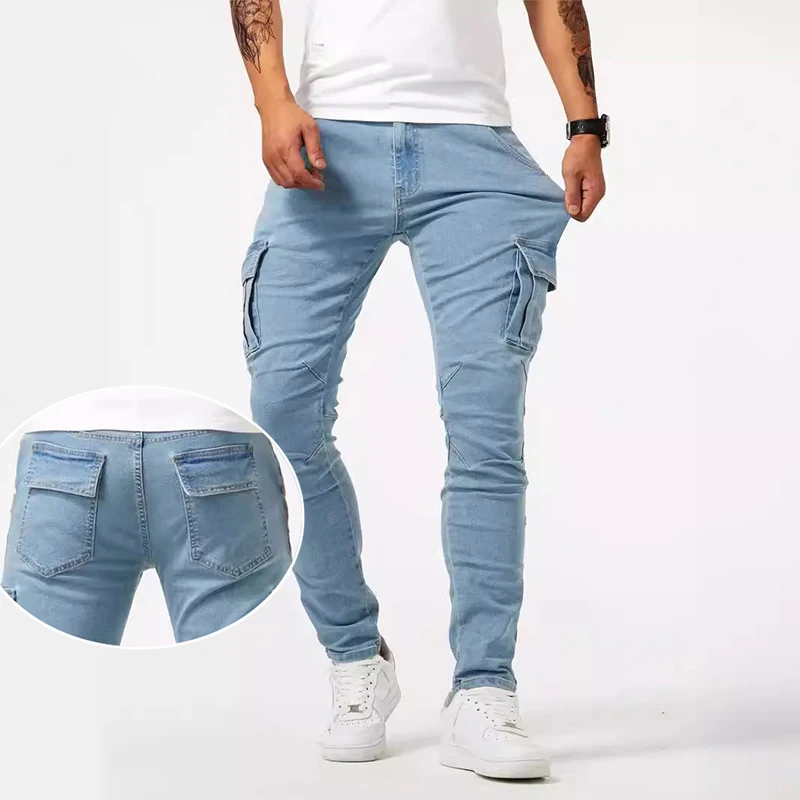 

Men Fashion Skinny Narrow Leg Jeans Business Daily Casual Stretch Simplicity Denim Trousers Male Classic Black Gray Cargo Jeans