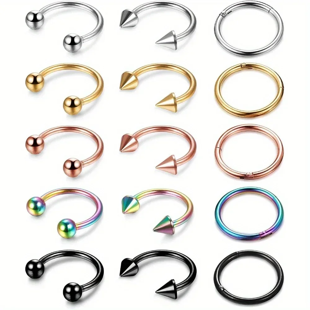 1 Pcs 8MM Surgical Steel Helix Horseshoe Septum Nose Ring Bead Hoop Cartilage Stud Earrings Tragus Piercing Jewelry