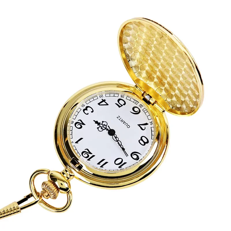 New fashion gold European retro style solid cover quartz pocket watch large double-sided carved wall charts shield with necklace