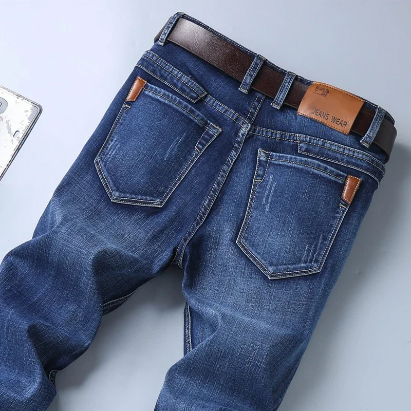 

2024 Spring Autumn Men's Blue Classics Straight Loose Jeans Business Casual Cotton Stretch Denim Pants Male Brand Black Pants