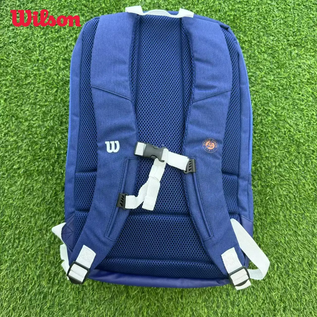 Wilson Super Tour Tennis Backpack RG France Open Sport Tennis Bag Hold 2 Racquet with Thermoguard Pocket Navy Blue WR8018301001