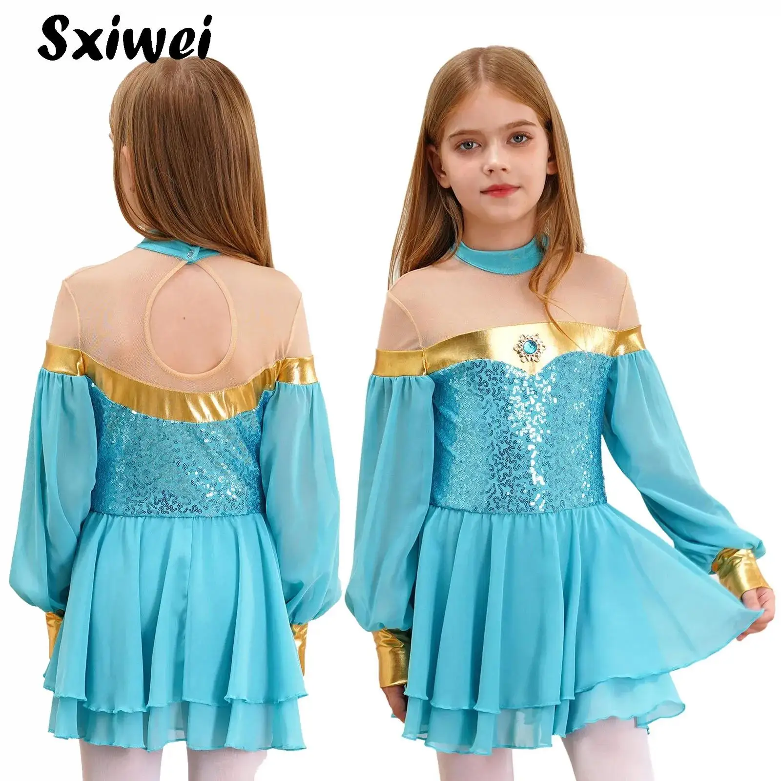 

Blue Sequins Arabian Princess Dress for Kids Girls Halloween Carnival Arab Princess Cosplay Fancy Party Pageant Performance Set