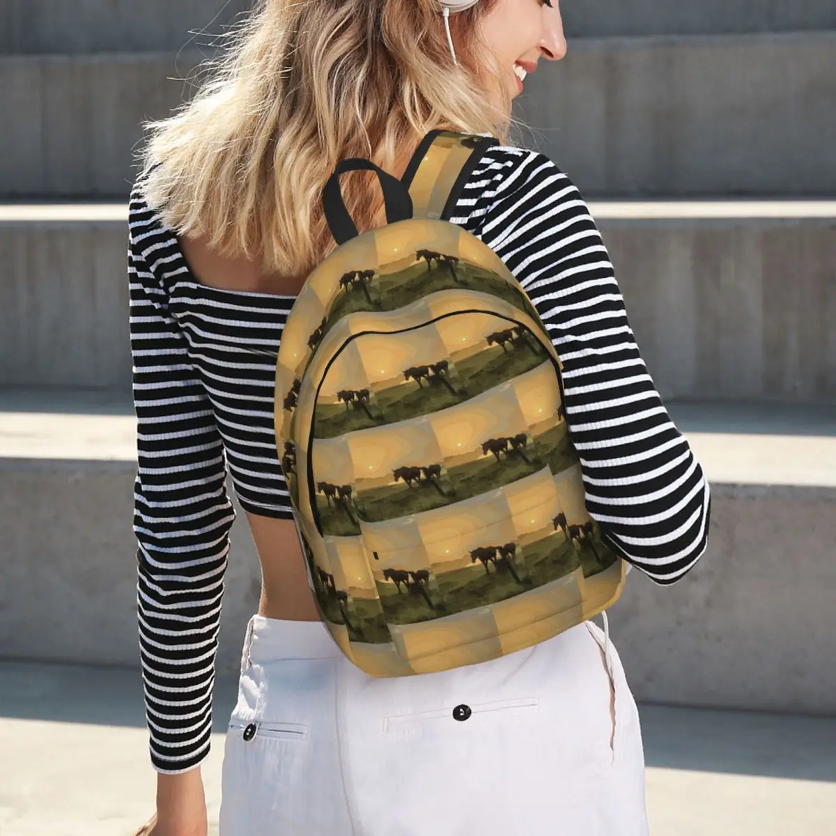 

Horses At Sunset Student Backpack School Bag Hiking Travel Daypack for Boys Girls Fashion Bookbag Shoulder Bags