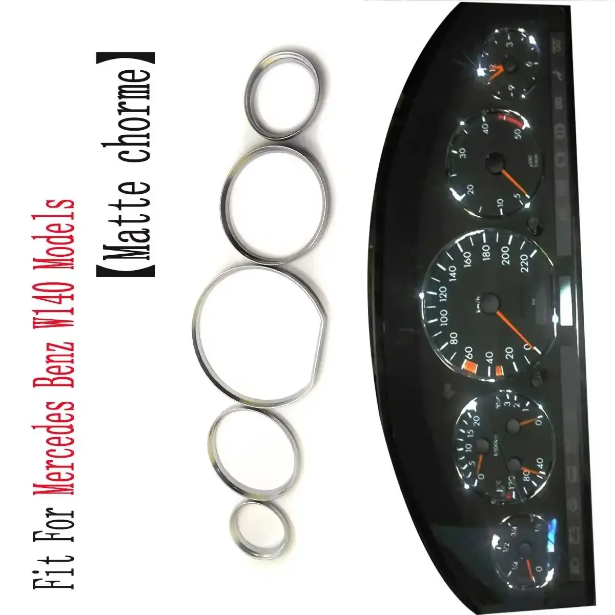 

Matte Chrome Styling Dashboard Gauge Ring Set For MERCEDES BENZ W140