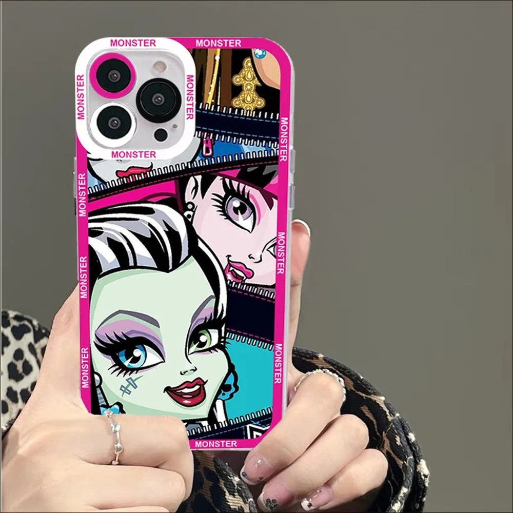 M-Monster Cartoon High Phone Case For iPhone 14 13 12 11 Pro Max Mini X Xs XR 6 7 8 Plus SE 2020 Transparent Case