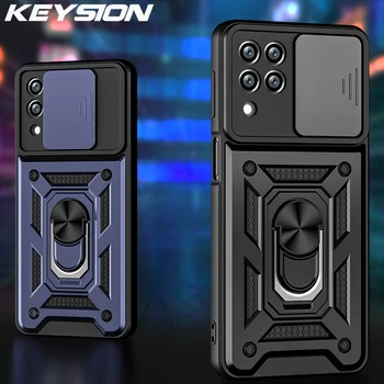 KEYSION 삼성 갤럭시 충격 방지 케이스, 푸시 풀 카메라 보호 링 스탠드, 휴대폰 커버, M53 M33 5G M32 M62, A22 A12 A42 