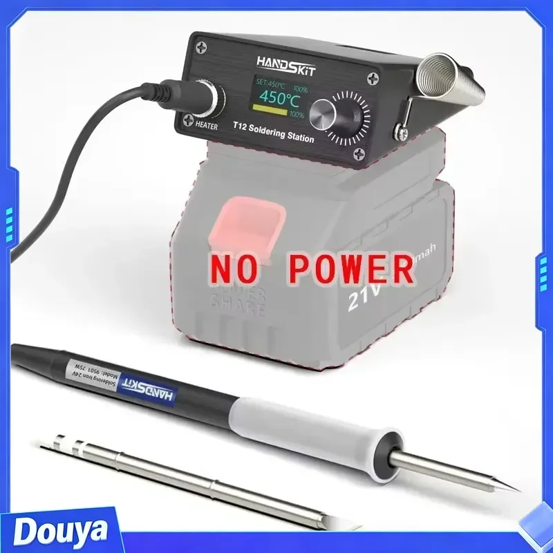 T12 Digital Soldering Station with LCD Temp Control - Portable Rework Tool Kit for Electronics Repair, No Power Supply