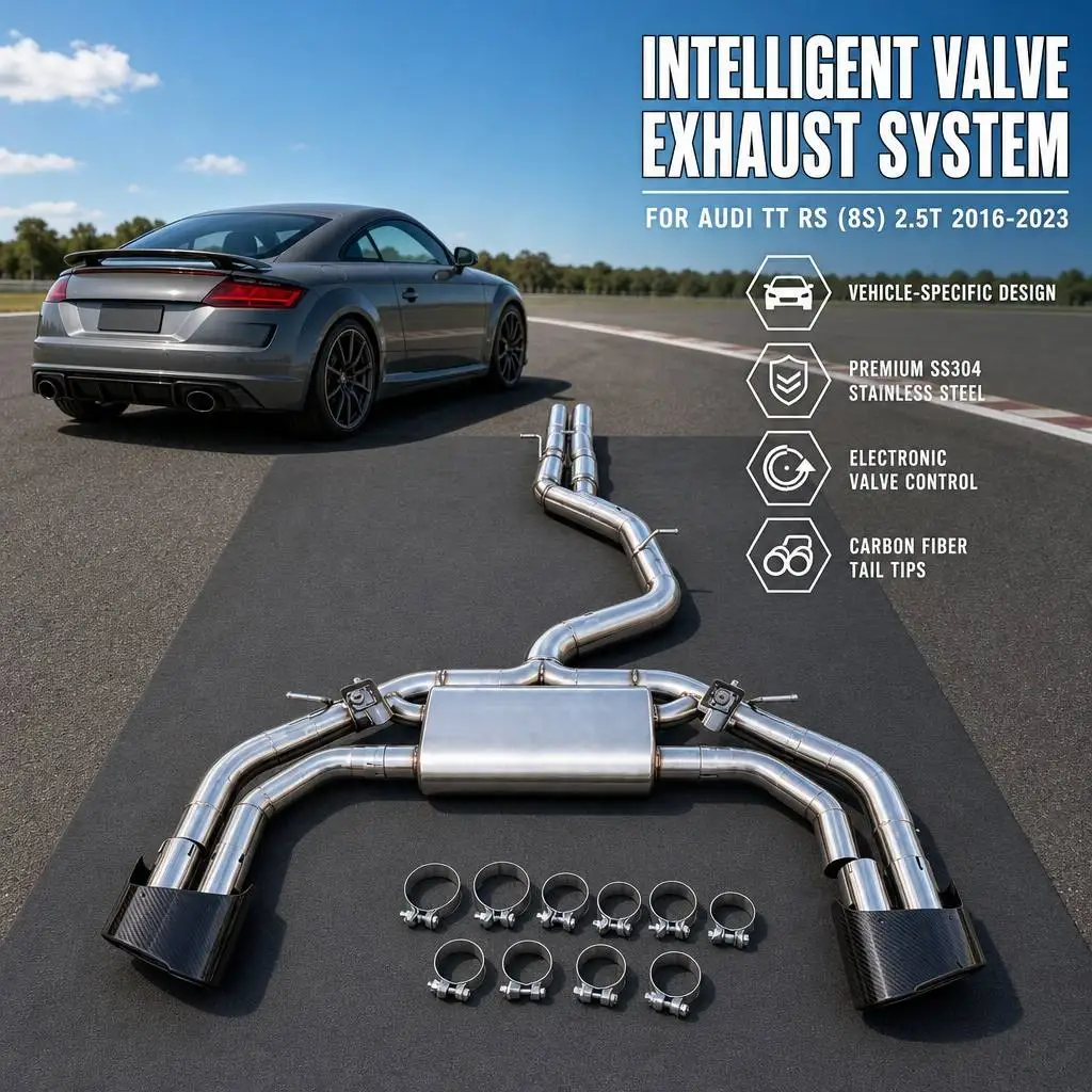 For Audi TTRS 8S Sedan Sportback 2.5T 2016-2023 SS304stainless Steel with RS Flat Mouth Tip, High-performance cat Back Exhaust