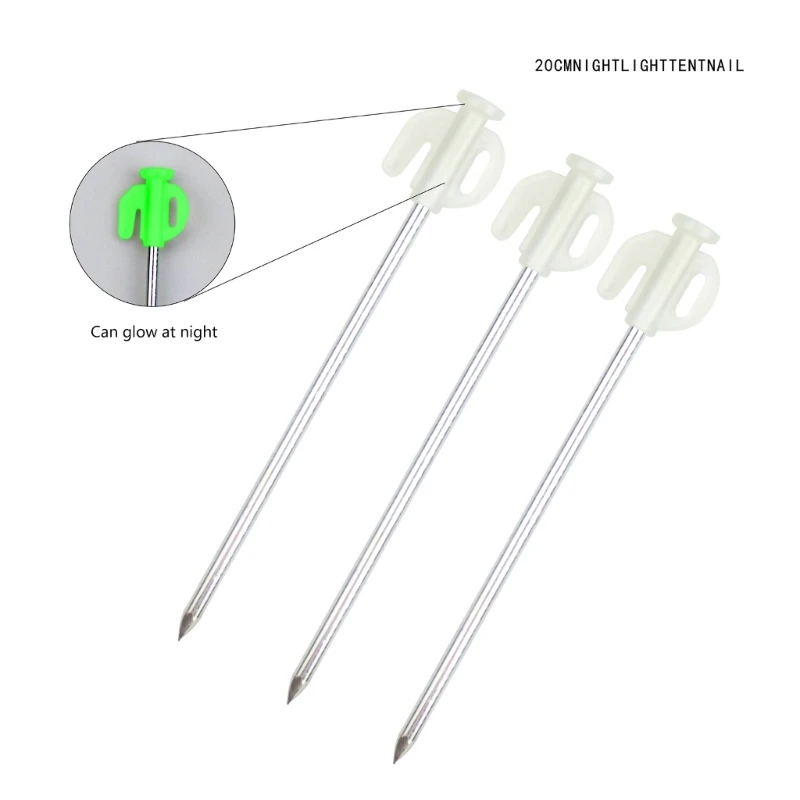 

11UE 16Pcs Luminous Camping Tent Stake Steel Canopy Stakes Spikes Heavy Duty Tent Peg Wind-proof Lengthened Tent Ground Nails