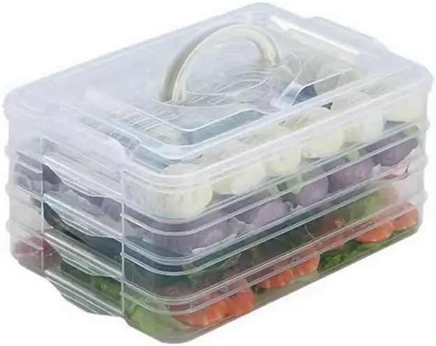 

Food Refrigerator Storage Containers with 2 Lids, 4 Layer, Stackable Handheld Carrier for Snack, Cookie, Meat, Bacon, Ch