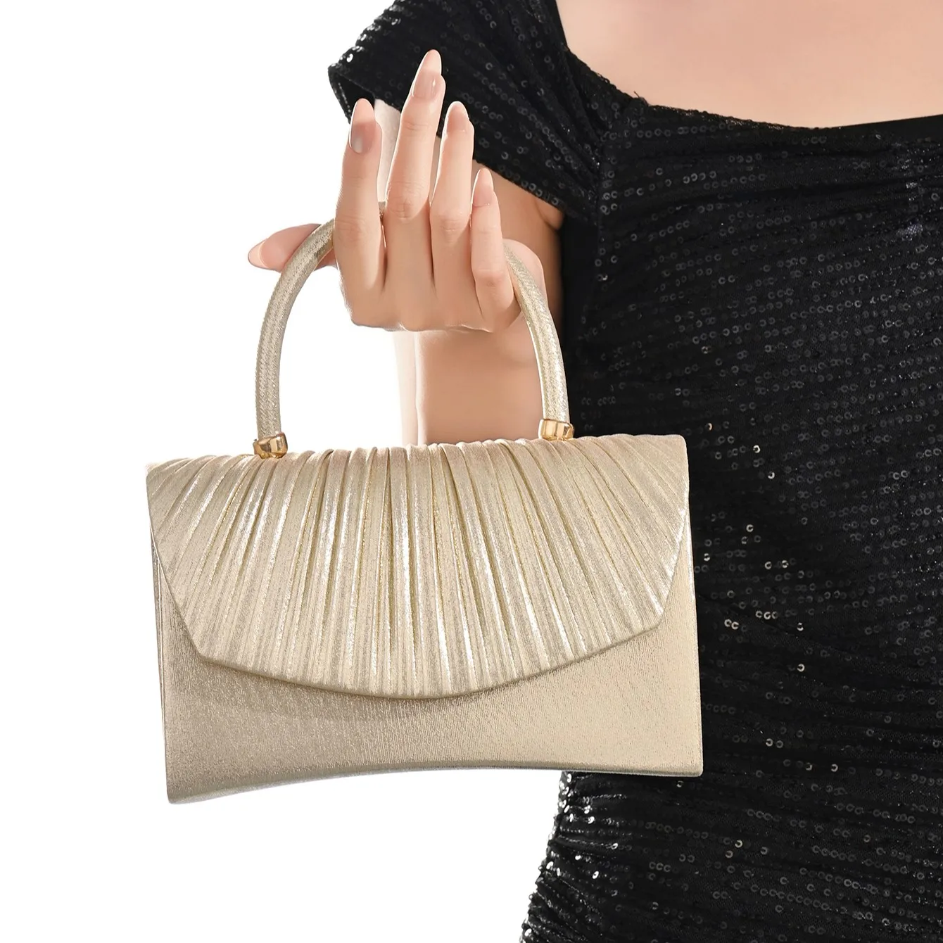 

Элегантная классическая вечерняя сумочка-клатч со рюшами, вечерняя сумочка с ручкой из искусственного жемчуга Элегантная