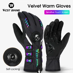 WEST BIKING Thermal Cycling Gloves MTB Bike Motorcycle Ski Gloves Men Winter Touch Screen Self-locking Thicken Warm Sport Gloves