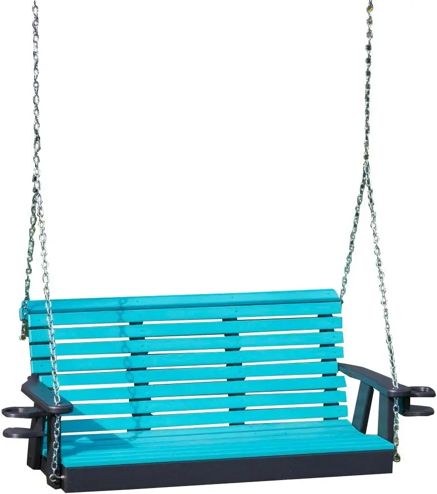 5Ft-Aruba Blue-Poly Lumber Roll Back Porch Swing With Cupholder Arms Heavy Duty Polytuf Hdpe - Made In Usa - Amish