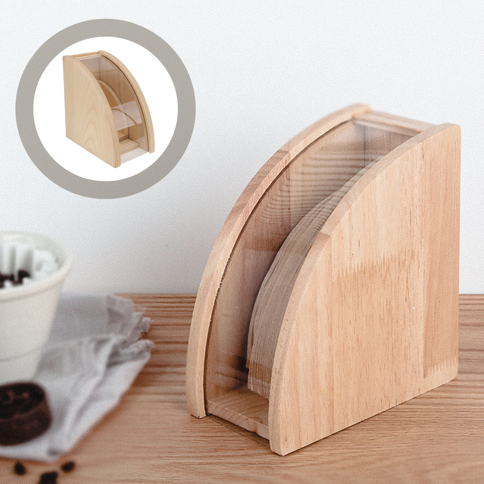 Wooden Acrylic Coffee Filter Paper Box Unbleached Holder Sectorial Dripper Papers Office Machine Storage Dustproof