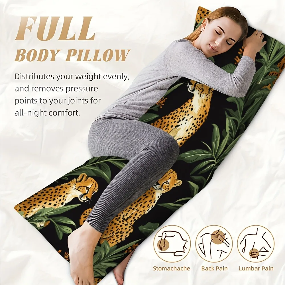 A Vintage Leopard Print Long Pillow Cover - 20*54 Inches / 50×137 Cm - Double-Sided Printed Design, Made of 100% Polyester Fabri