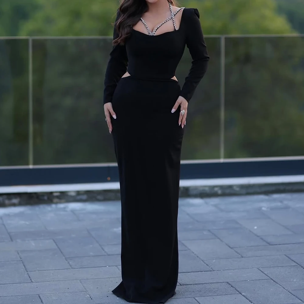 

Прямые вечерние платья по индивидуальному заказу длиной до пола, с v-образным вырезом и длинными рукавами, платье для выпускного вечера, модное простое модное вечернее платье с кристаллами и открытой спиной