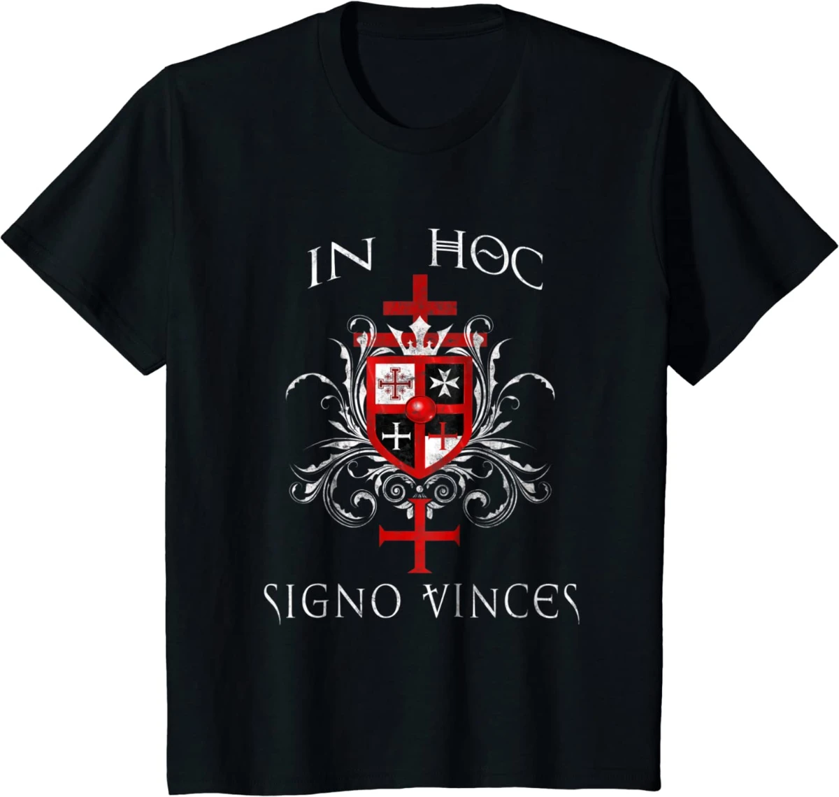 

Knights Templar Slogan - In Hoc Signo Vinces. Crusader Emblem T-Shirt. Summer Cotton Short Sleeve O-Neck Mens T Shirt New