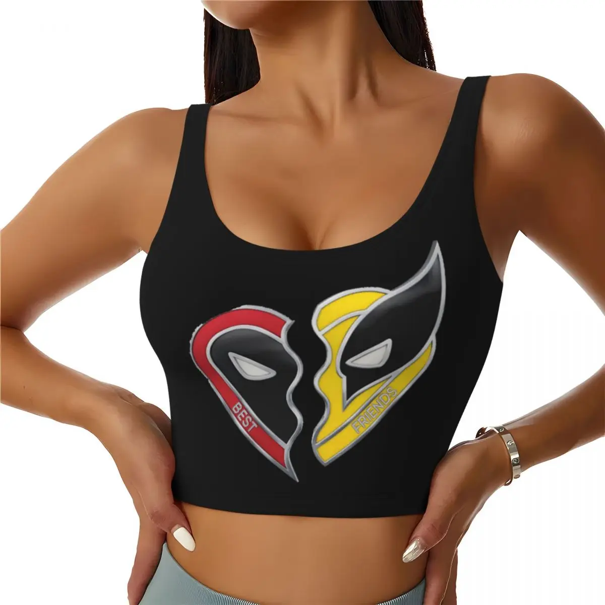 

Custom Women Deadpool & Wolverine Best Friend Charms Sports Bras High Impact Gym Workout Running Crop Tank Tops