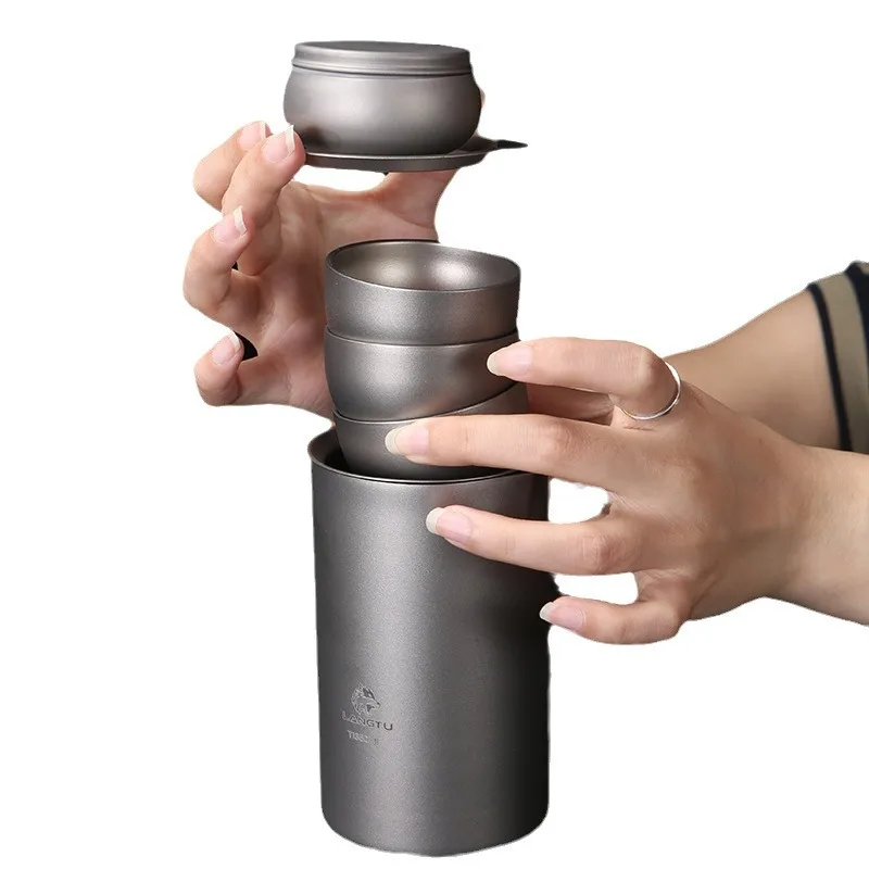 Tragbares Camping-Teetasse aus Titan zum Aufbrühen, doppellagiges, isoliertes Reise-Teeset – Detail 3