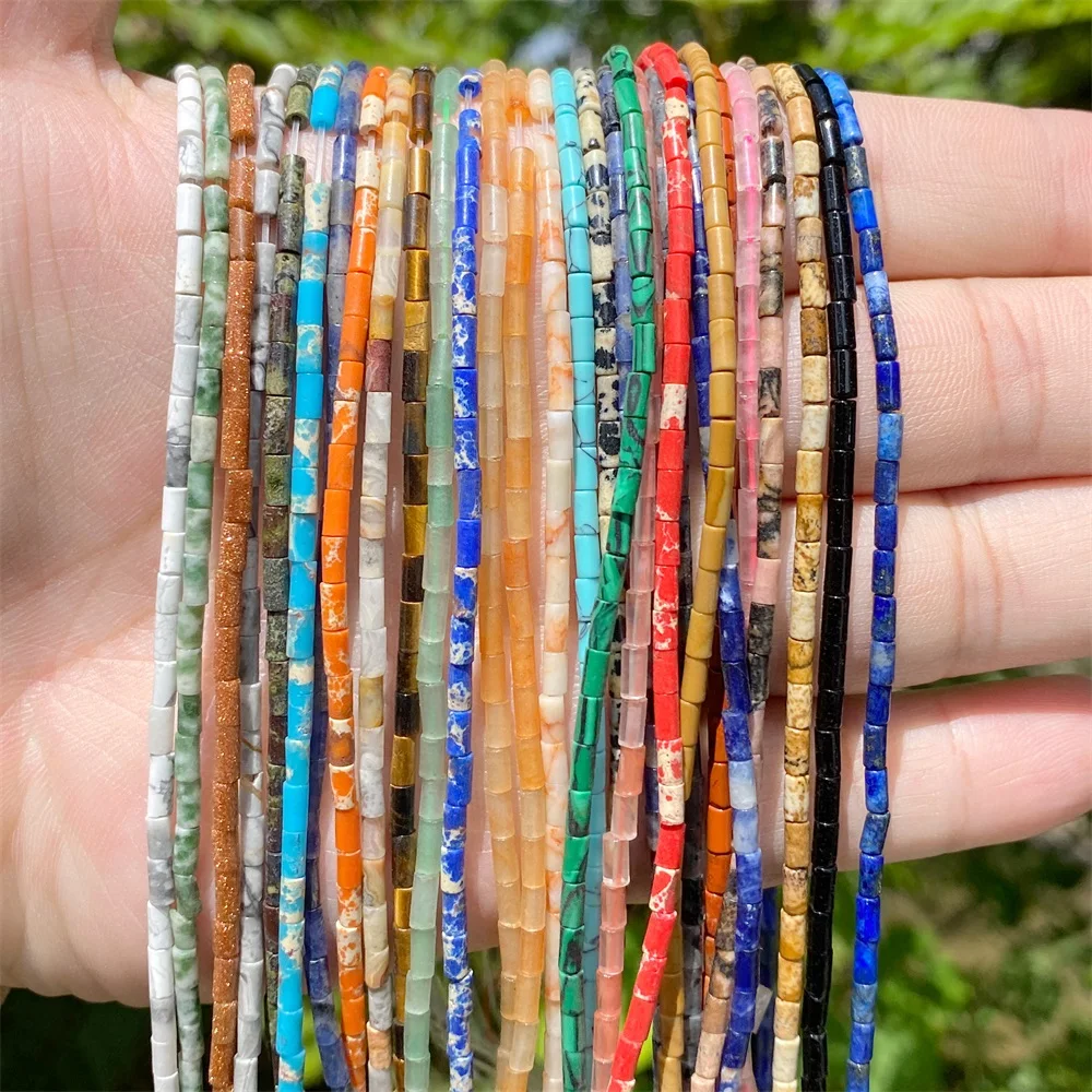 2x4mm Natural Stone Beads Round Cylinder Tube Agates Tiger Eye Quartz Crystal Loose Spacer Beads for Jewelry Making DIY Bracelet