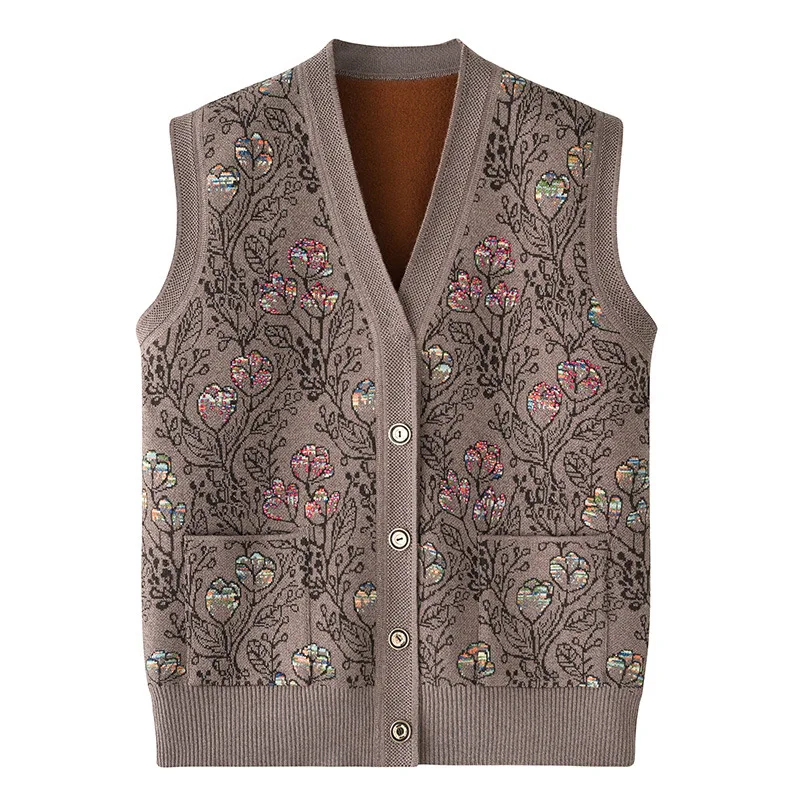 Thicken Warm Middle-aged Mothers Sweater Waistcoat Autumn Winter Sleeveless Grandma Outwear Jacket Add Velvet Women Vest Coat