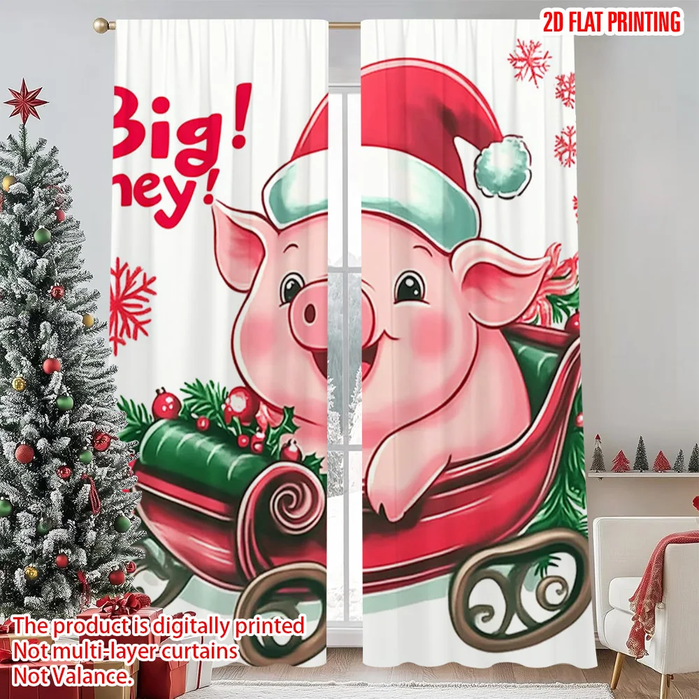

2pcs 2D flat printing Merry Christmas Curtains Christmas Pig_ Machine Washable Fabric Without Electricity Versatile Perfect for