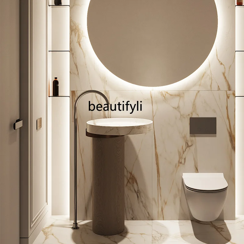 

Nordic Creative Art Light Luxury Artificial Marble Hand Washbasin Villa Hotel Homestay Terrace Basin Pillar Basin