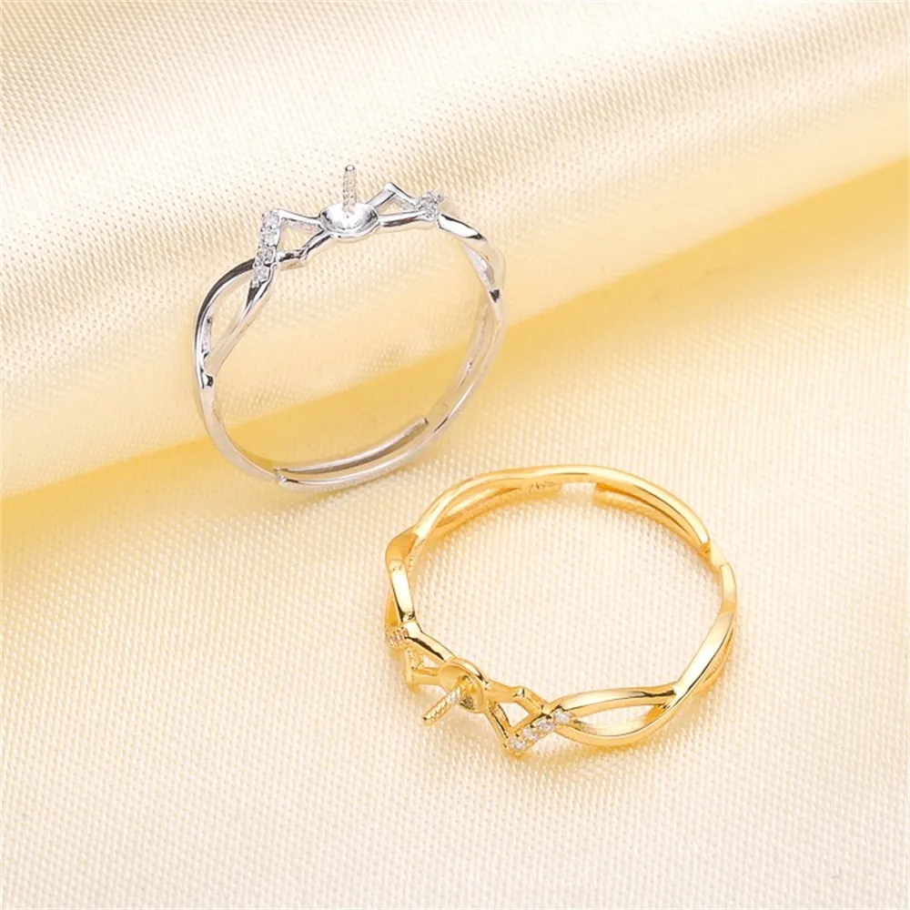 DIY Pearl Ring Accessories S925 Silver Adjustable Pearl Jade Ring Set Popular Style Fit 7-10mm Round Flat Beads Z026