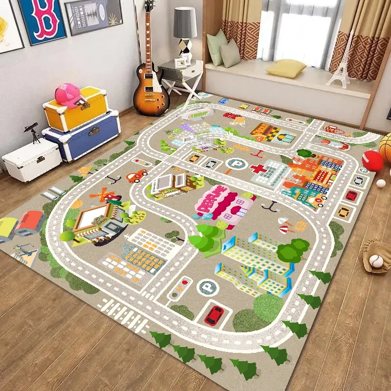 Modern Cartoon Children Bedroom Bedside Rugs City Traffic Road Living Room Carpets Sofa Table Kids Beside Decor Rug Non Slip Mat