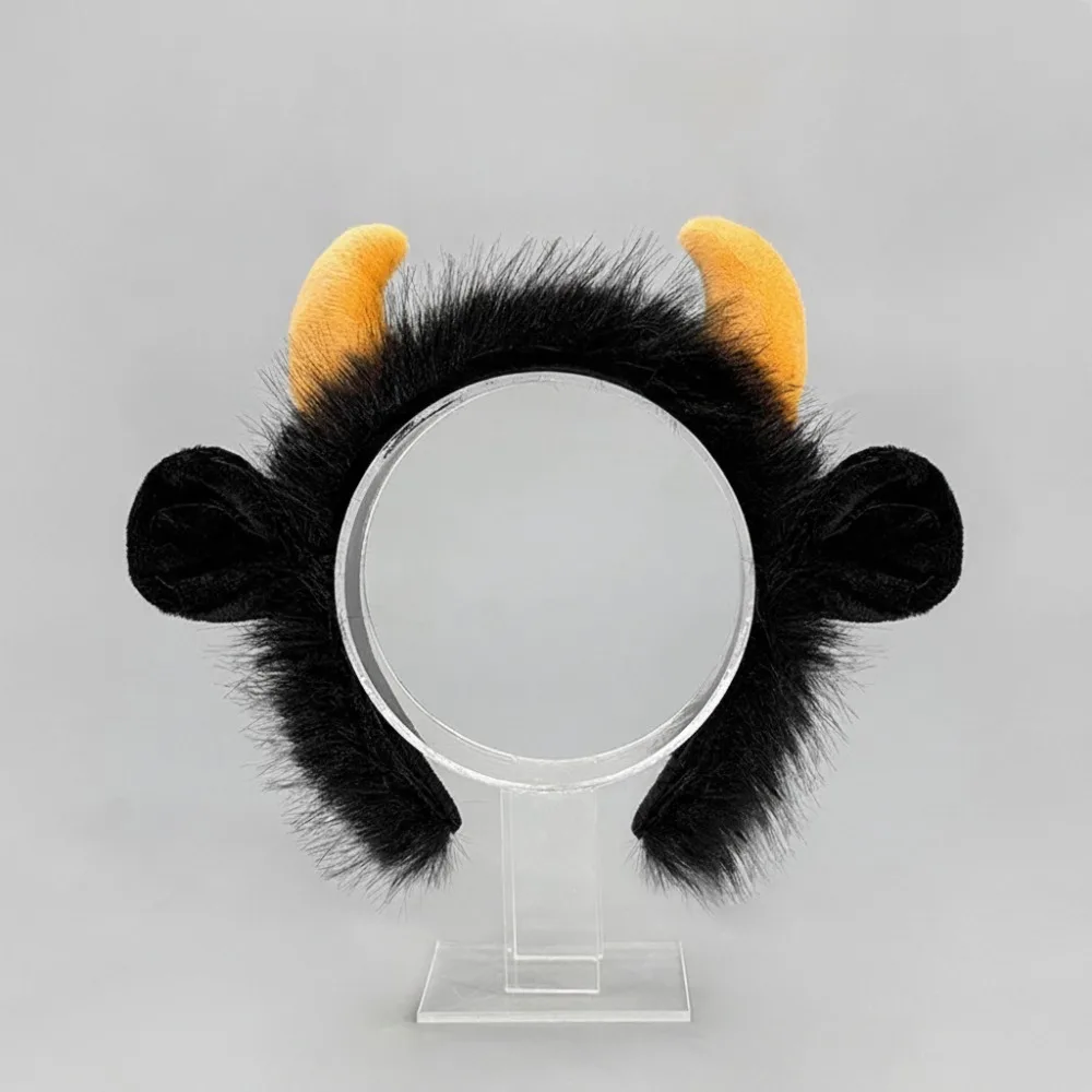 Plush Bull Horn Headband Brown Color Fursuit Material Cow Horn Headpiece Bull Horns Headpiece Prop Plush Tail Prop