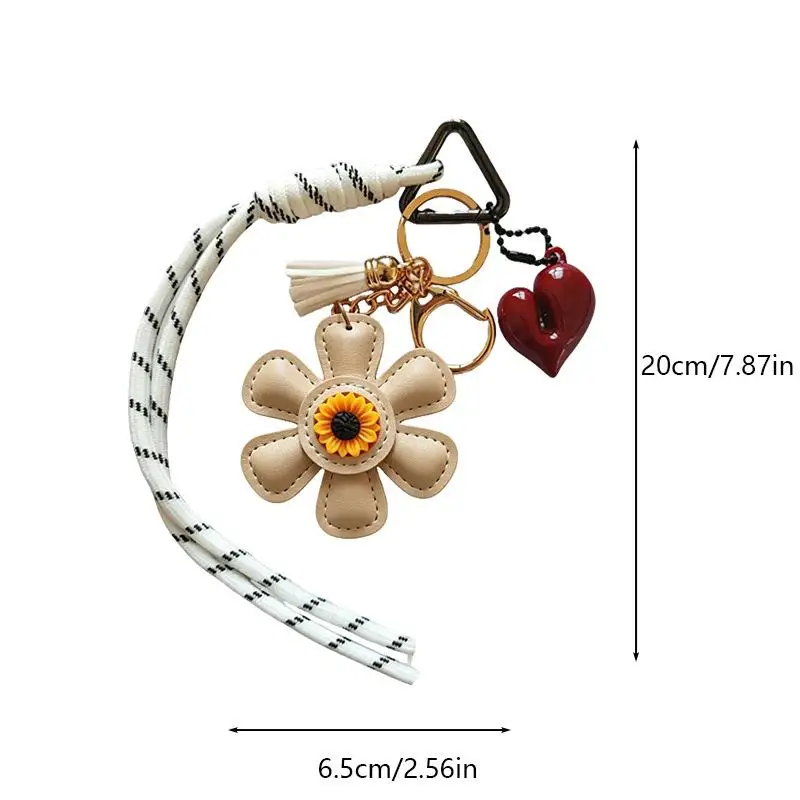Quasten- und Blumen-Leder-Taschenanhänger, Schlüsselanhänger mit geflochtenem Band, süßes Accessoire für Damen, Taschen- und Schlüsselanhänger, Geschenk – Detail 7