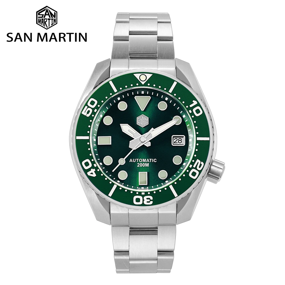 San Martin 44mm Men Diving Watch MM200 NH35 Automatic Mechanical Watch 316L Stainless Steel Sapphire Waterproof 200m SN0079